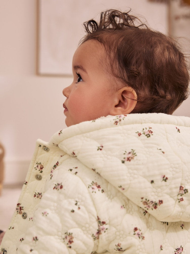 Ecru Floral Crinkle Popper Through Baby Jacket (0mths-2yrs)