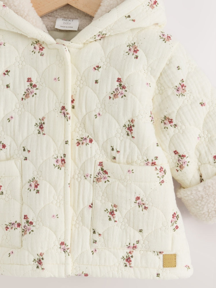 Ecru Floral Crinkle Popper Through Baby Jacket (0mths-2yrs)