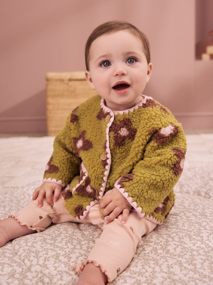 Citrine Floral Borg Button Through Baby Jacket (0mths-2yrs) - Citrine Floral Borg Button Through / Up to 1 Month (50-56cm)