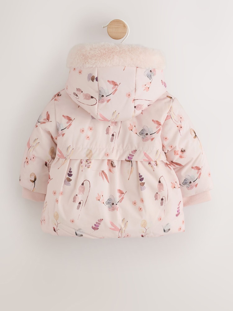 Watercolour Printed Bow Front Puffer Baby Jacket (0mths-2yrs)