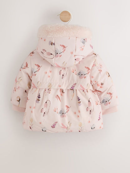 Watercolour Printed Bow Front Puffer Baby Jacket (0mths-2yrs)