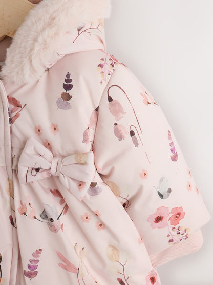 Watercolour Printed Bow Front Puffer Baby Jacket (0mths-2yrs)