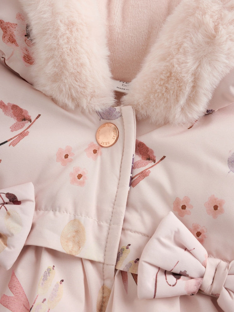 Watercolour Printed Bow Front Puffer Baby Jacket (0mths-2yrs)