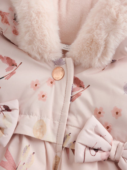 Watercolour Printed Bow Front Puffer Baby Jacket (0mths-2yrs)