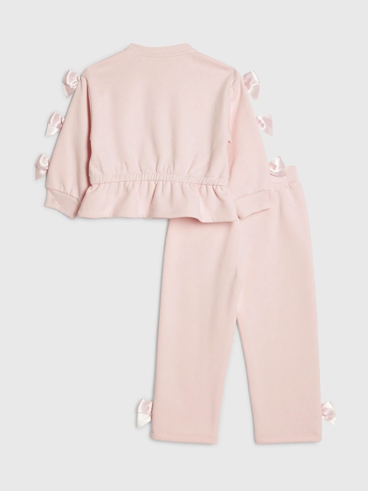 River Island Pink Bow Cinched Sweatshirt &amp; Trackset - Size 12-18 Months (80-86cm)
