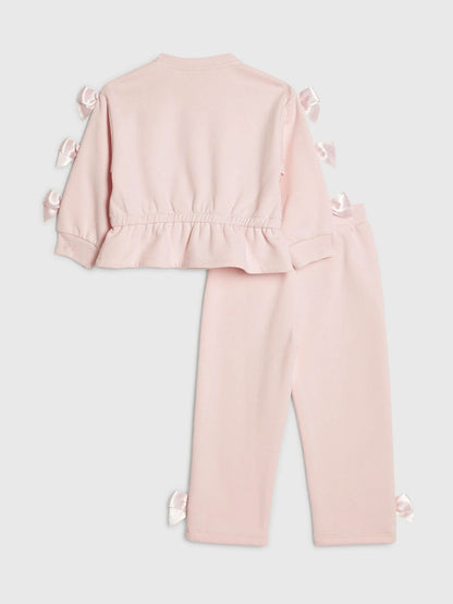 River Island Pink Bow Cinched Sweatshirt &amp; Trackset - Size 12-18 Months (80-86cm)