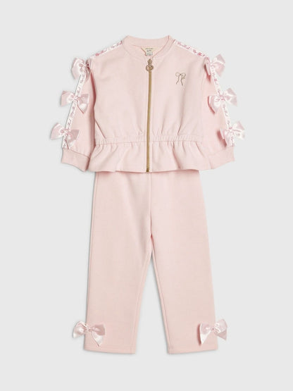 River Island Pink Bow Cinched Sweatshirt &amp; Trackset - Size 12-18 Months (80-86cm)