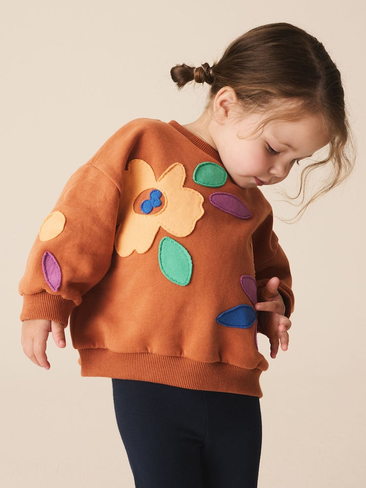 Rust Brown Flowers Crew Neck Sweatshirt (3mths-7yrs)