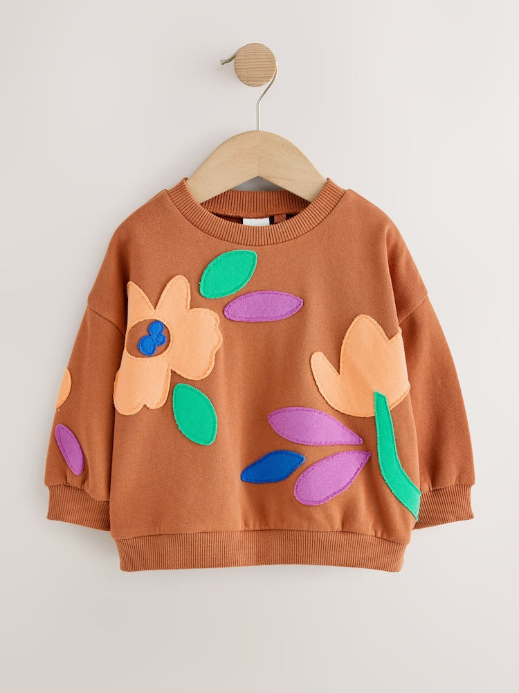 Rust Brown Flowers Crew Neck Sweatshirt (3mths-7yrs)