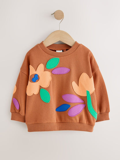Rust Brown Flowers Crew Neck Sweatshirt (3mths-7yrs)