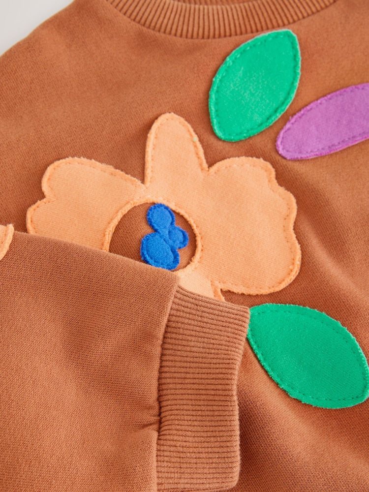 Rust Brown Flowers Crew Neck Sweatshirt (3mths-7yrs)