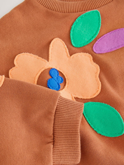Rust Brown Flowers Crew Neck Sweatshirt (3mths-7yrs)