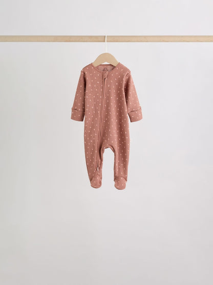 Brown Ditsy Floral 5 Pack Two Way Zip Baby Sleepsuit (0-2yrs)