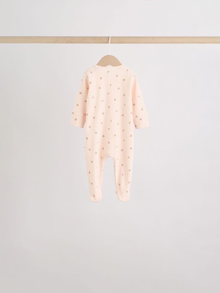 Brown Ditsy Floral 5 Pack Two Way Zip Baby Sleepsuit (0-2yrs)