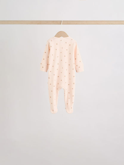 Brown Ditsy Floral 5 Pack Two Way Zip Baby Sleepsuit (0-2yrs)