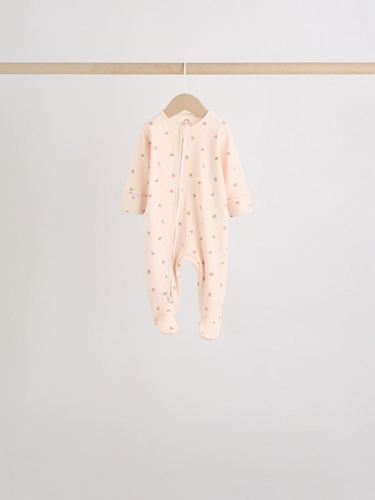 Brown Ditsy Floral 5 Pack Two Way Zip Baby Sleepsuit (0-2yrs)