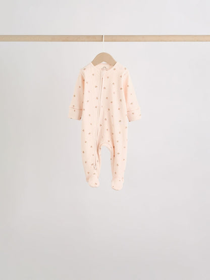 Brown Ditsy Floral 5 Pack Two Way Zip Baby Sleepsuit (0-2yrs)