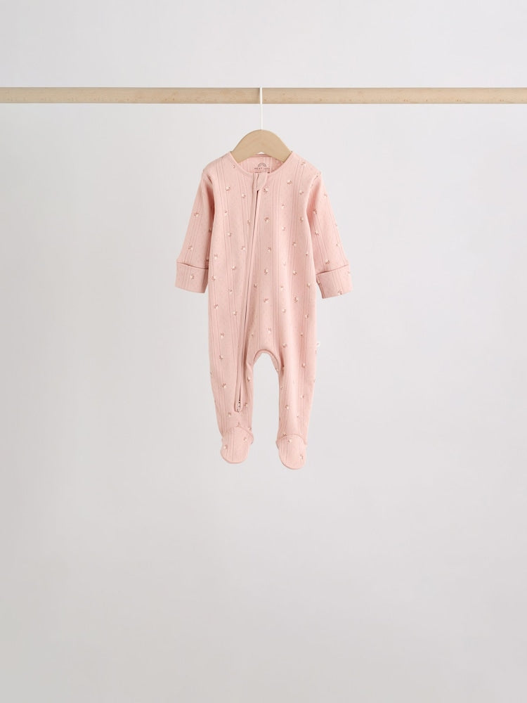 Brown Ditsy Floral 5 Pack Two Way Zip Baby Sleepsuit (0-2yrs)