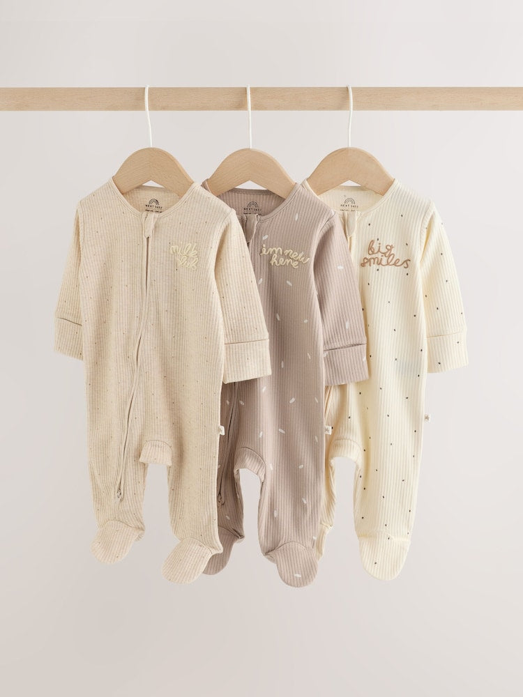 Neutral Milk Club Two Way Zip Baby Sleepsuits 3 Pack (0-2yrs) - Up to 1 Month (50-56cm)