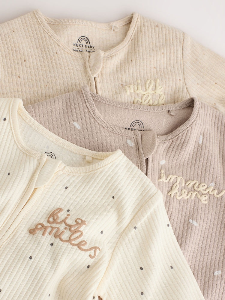 Neutral Milk Club Two Way Zip Baby Sleepsuits 3 Pack (0-2yrs)