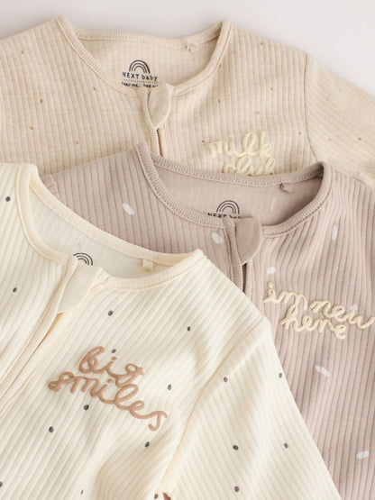 Neutral Milk Club Two Way Zip Baby Sleepsuits 3 Pack (0-2yrs)