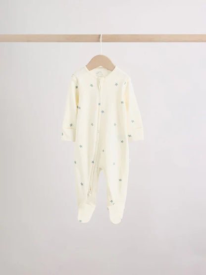 Green Star Two Way Zip Baby Sleepsuits 5 Pack (0mths-2yrs)