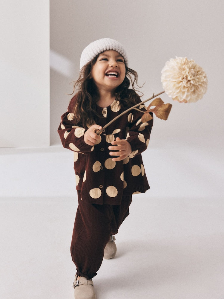 Brown/Cream Long Sleeve Blouse and Bloomer Trousers Set (3mths-7yrs) - Brown/Cream / 12-18 Months (80-86cm)