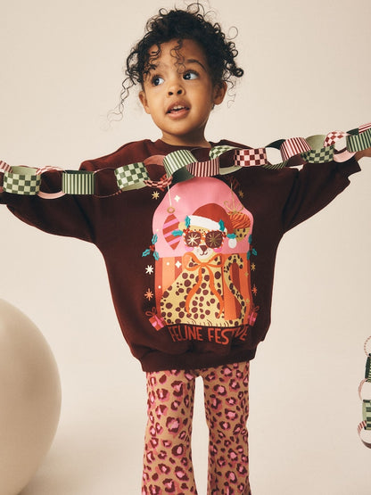 Pink Christmas Leopard Sweatshirt and Flare