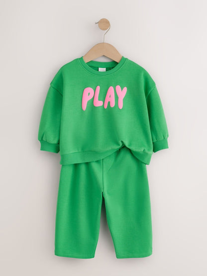 Green Play Crew Neck Sweatshirt and Barrel Trousers Set (3mths-7yrs)