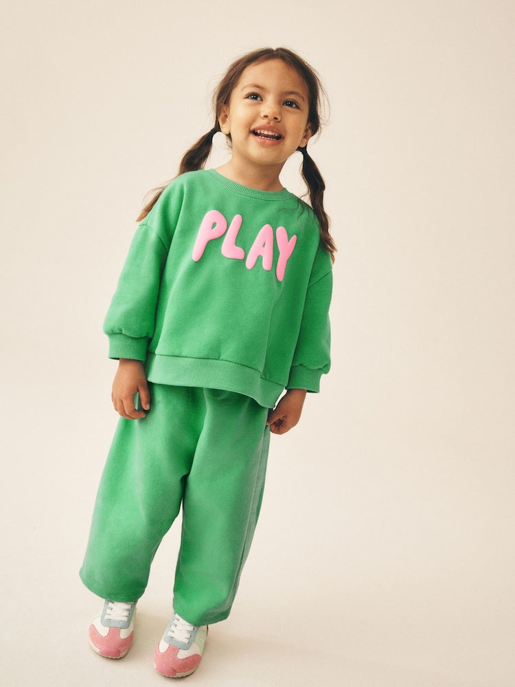 Green Play Crew Neck Sweatshirt and Barrel Trousers Set (3mths-7yrs)