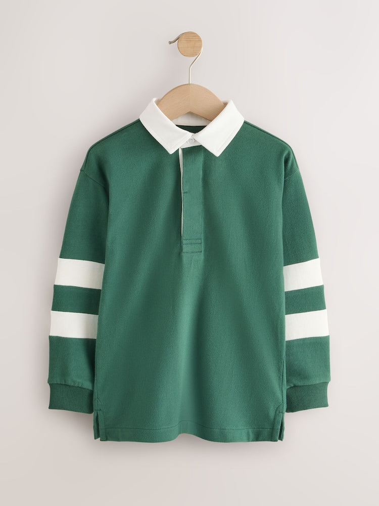 Green/Ecru Rugby Polo Shirt (3-16yrs) - Size 3 Years (98cm) - Green/Ecru