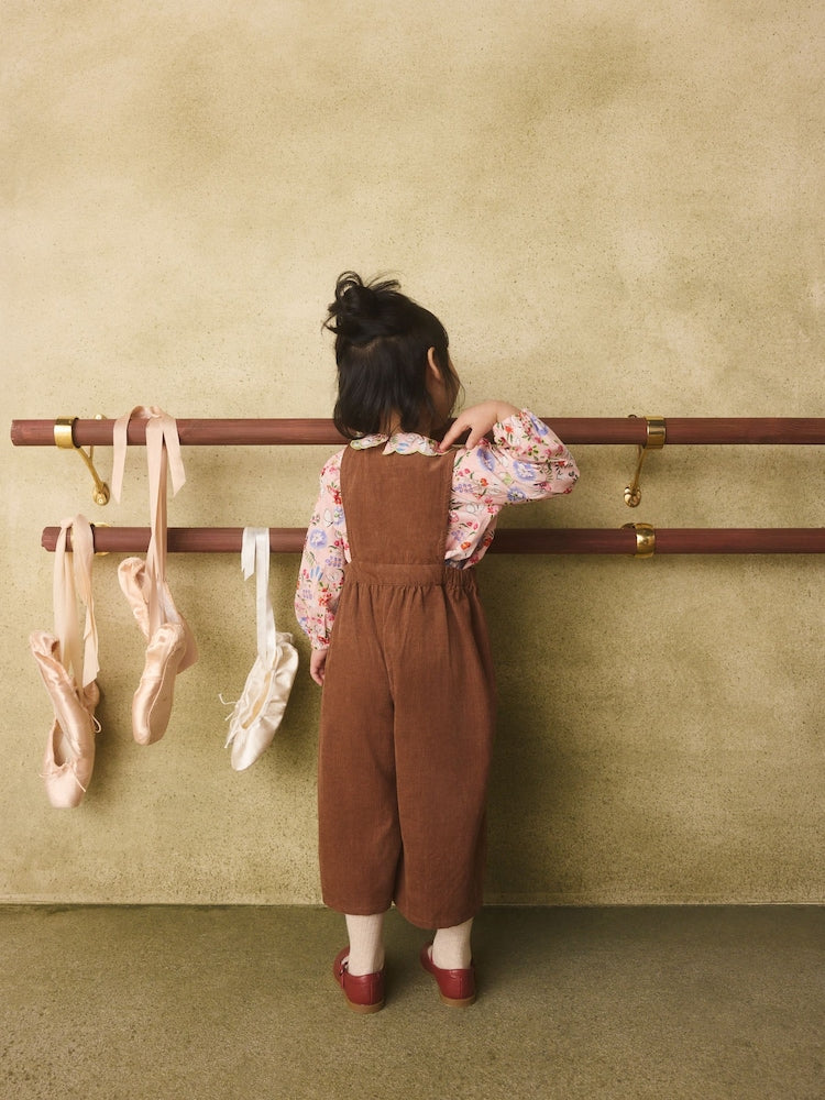 Brown Butterfly Embroidered Cord Dungaree and Blouse set (3mths-7yrs)
