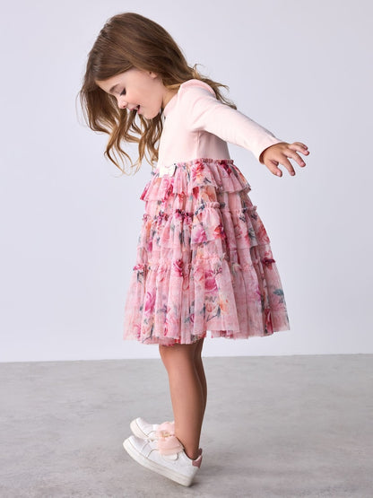 Baker by Ted Baker Pink Floral Tiered Mesh Mockable Dress - Size Up To 3 Months (50 - 62cm)