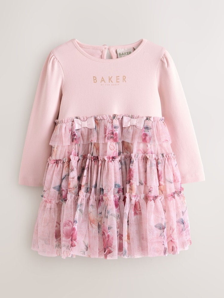 Baker by Ted Baker Pink Floral Tiered Mesh Mockable Dress - Size Up To 3 Months (50 - 62cm)