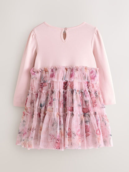Baker by Ted Baker Pink Floral Tiered Mesh Mockable Dress - Size Up To 3 Months (50 - 62cm)
