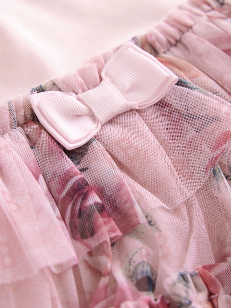 Baker by Ted Baker Pink Floral Tiered Mesh Mockable Dress - Size Up To 3 Months (50 - 62cm)