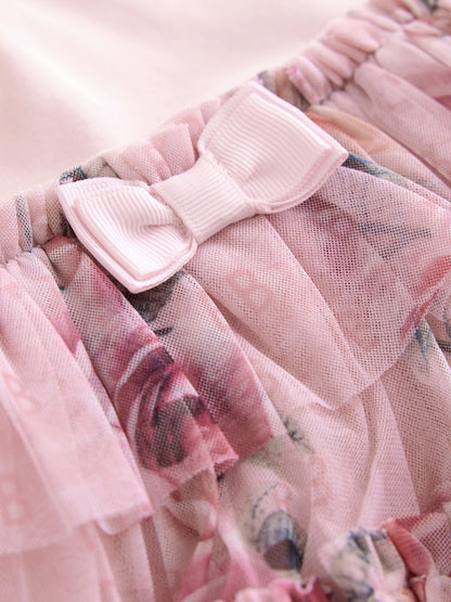 Baker by Ted Baker Pink Floral Tiered Mesh Mockable Dress - Size Up To 3 Months (50 - 62cm)
