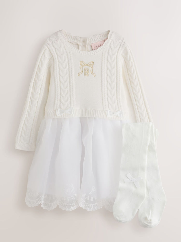 Baker by Ted Baker Cream 2 Piece Knitted Mesh Dress &amp; Tights Set - Cream / Up To 3 Months (50 - 62cm)