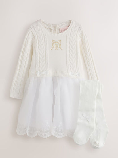 Baker by Ted Baker Cream 2 Piece Knitted Mesh Dress &amp; Tights Set - Cream / Up To 3 Months (50 - 62cm)