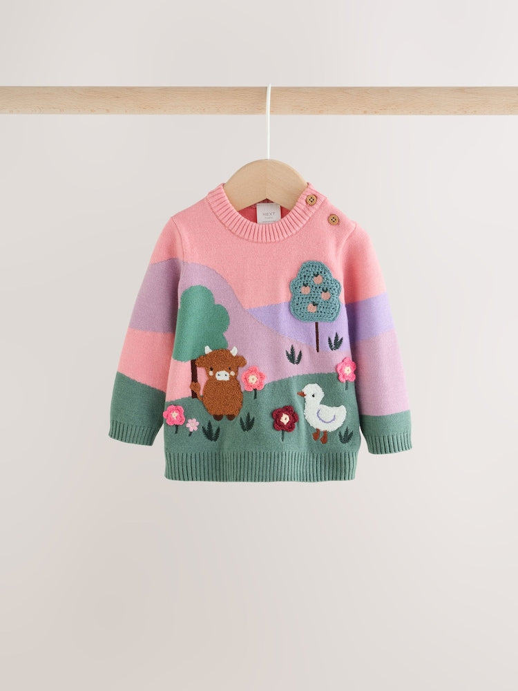 Pink Hamish Character Knitted Scene Jumper and Leggings Baby Set (0mths-2yrs)