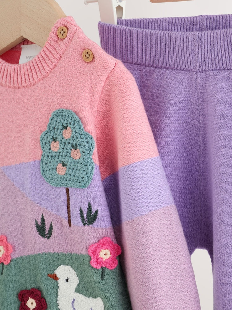 Pink Hamish Character Knitted Scene Jumper and Leggings Baby Set (0mths-2yrs)
