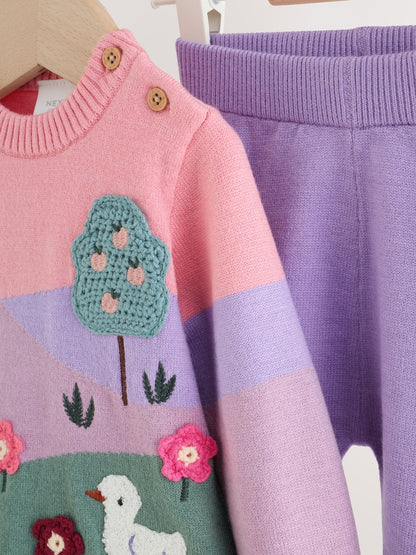 Pink Hamish Character Knitted Scene Jumper and Leggings Baby Set (0mths-2yrs)