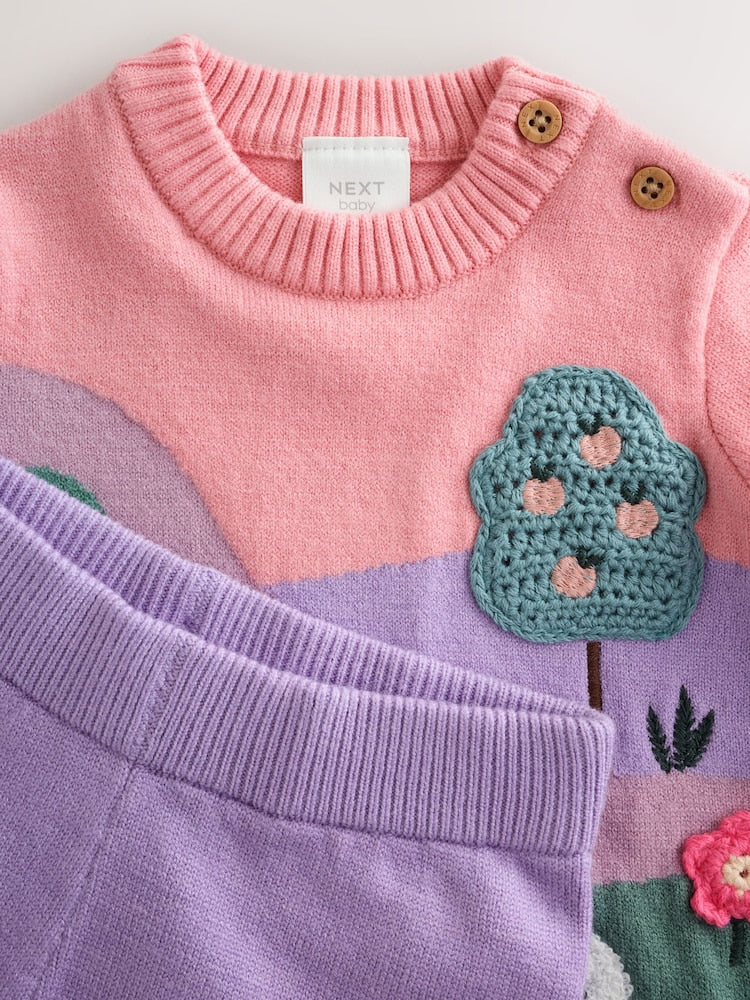 Pink Hamish Character Knitted Scene Jumper and Leggings Baby Set (0mths-2yrs)