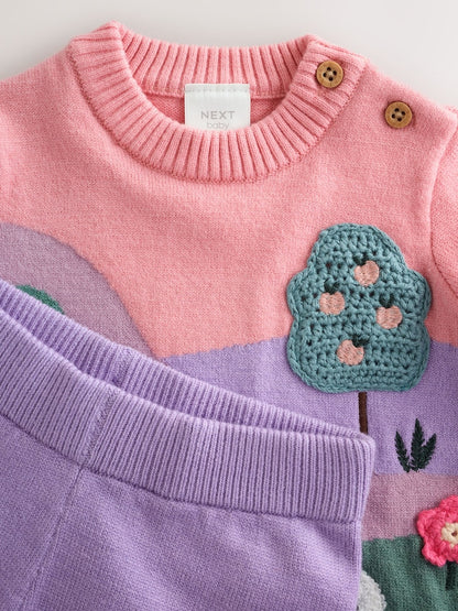 Pink Hamish Character Knitted Scene Jumper and Leggings Baby Set (0mths-2yrs)