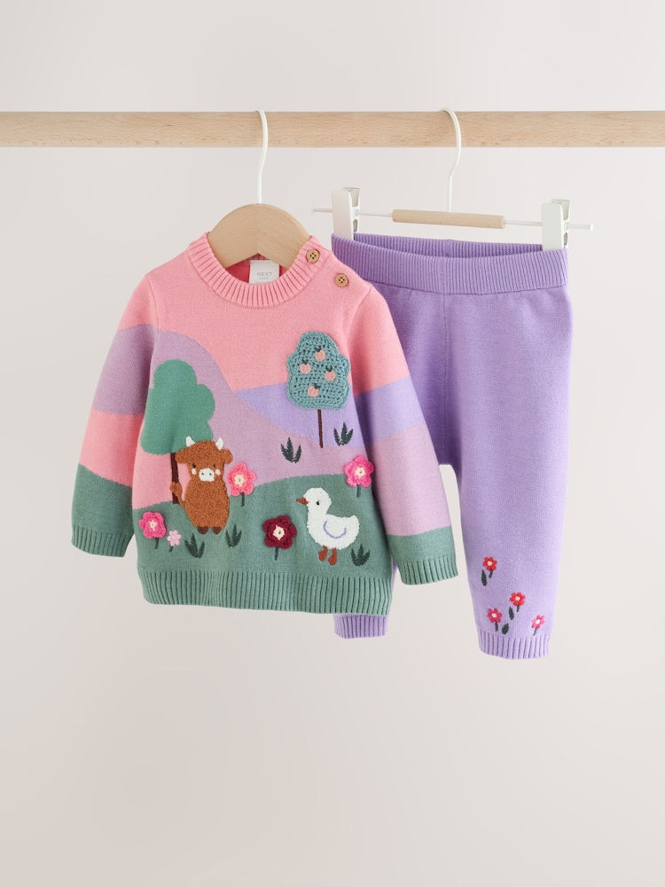 Pink Hamish Character Knitted Scene Jumper and Leggings Baby Set (0mths-2yrs)
