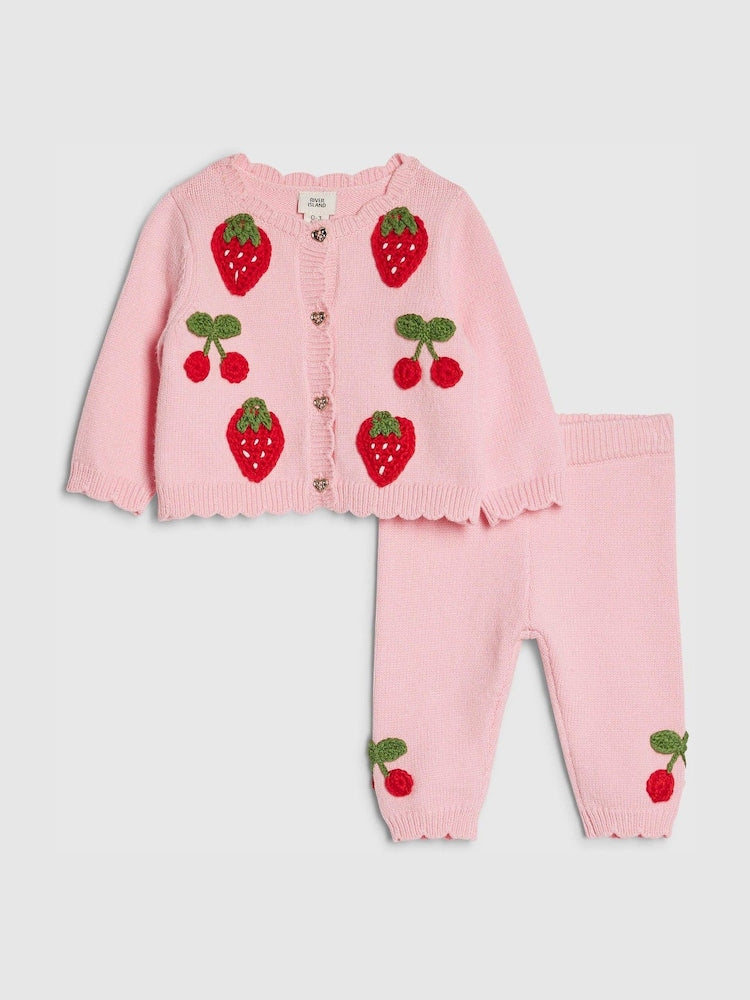 River Island Pink Strawberry &amp; Cherry Cardigan Set