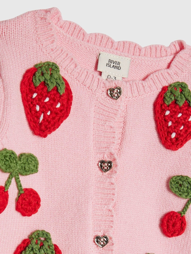 River Island Pink Strawberry &amp; Cherry Cardigan Set