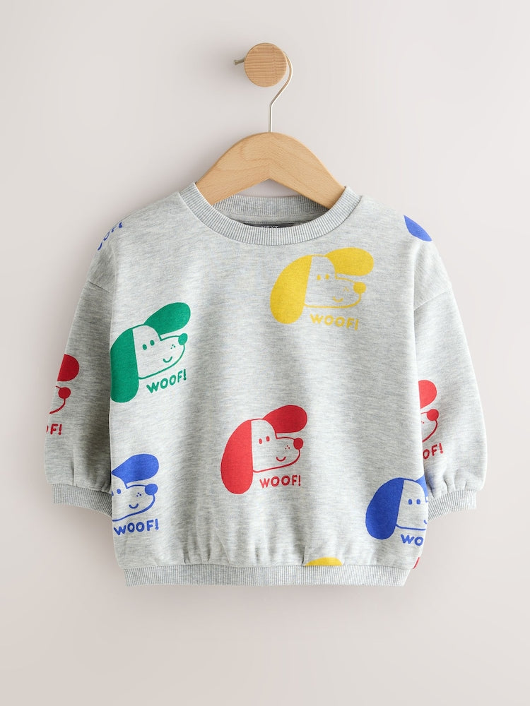 Grey Printed Dogs All Over Printed Crew Neck Sweat Top (3mths-7yrs) - 12-18 Months (80-86cm)