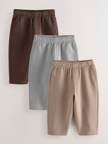 Brown/Grey Wide Joggers 3 Pack (3mths-7yrs) - Size 3-6 Months (62-68cm) - Brown/Grey Wide