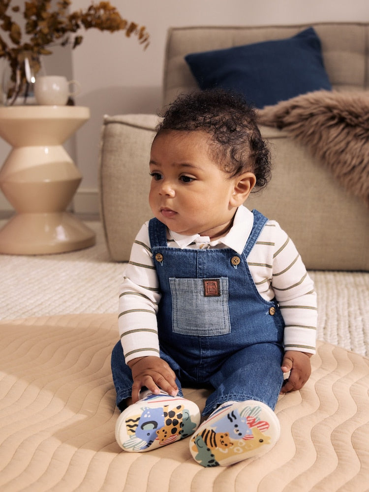 Blue Denim Baby Dungarees and Polo Bodysuit Set (0mths-3yrs) - Up to 1 Month (50-56cm)